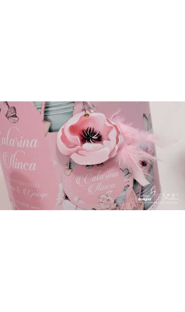 Trusou cu fluturi si flori ideal pentru un botez primavara Pink Spring 20